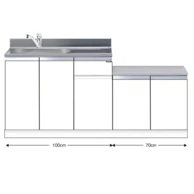 Image pour 一体型流し台 トップ出し水栓仕様 間口170cm ホワイト M1-170DK_R_W