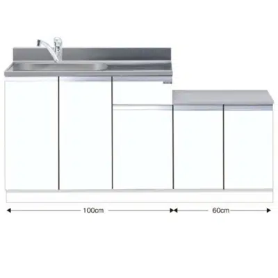 Image pour 一体型流し台 トップ出し水栓仕様 間口160cm ホワイト M1-160DK_L_W