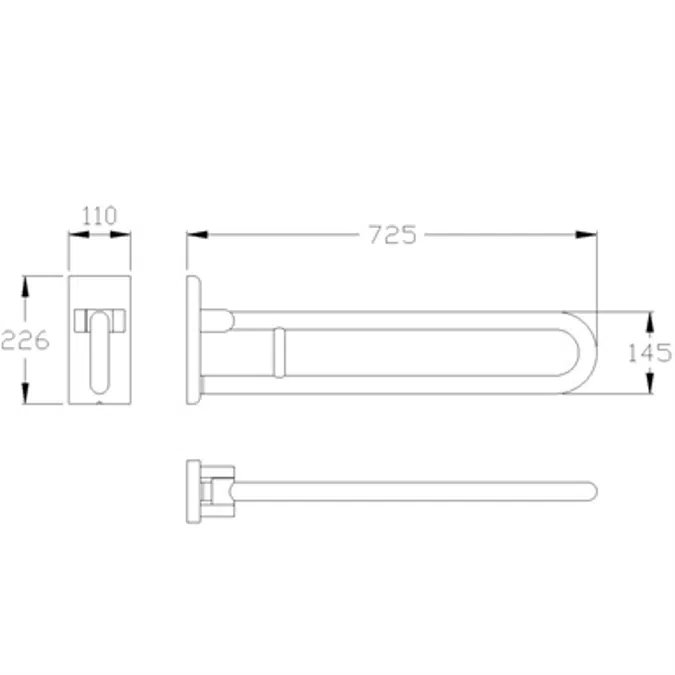 Inox Care Lift-up support rail vario, suspendable, L = 725, with base plate