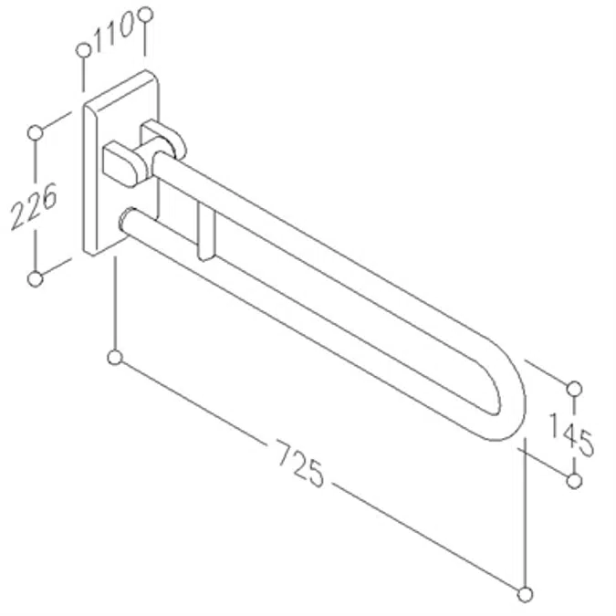 Inox Care Lift-up support rail vario, suspendable, L = 725, with base plate