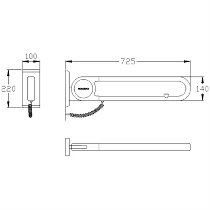 Cavere Suspendable lift-up support vario, with E-Button, L = 725, with base plate, emergency call open circuit NC