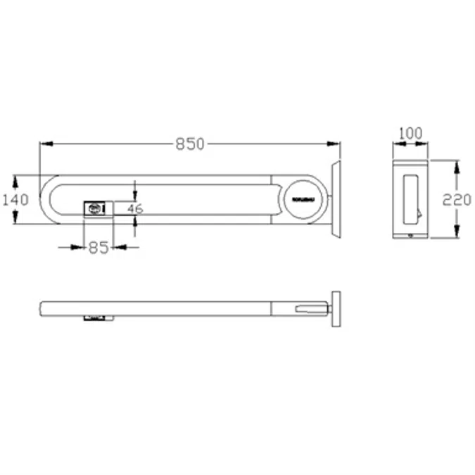 Cavere Suspendable lift-up support vario, L = 850, with base plate and wireless remote control left