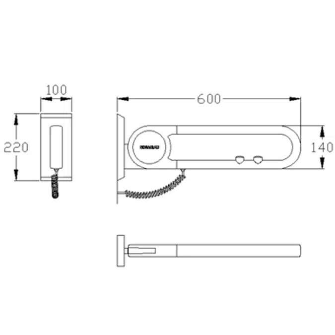 Cavere Chrome Suspendable lift-up support vario, suspendable, with E-Button, L = 600, with base plate NOC and NC