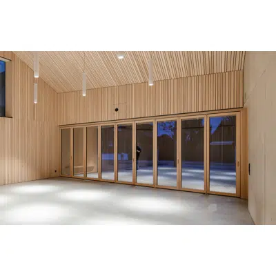 afbeelding voor NanaWall® NW Wood 540 - The Slimmest Wood Framed Folding Glass Wall