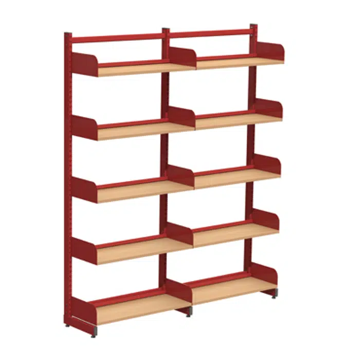 Freestanding shelving system L-frame 1000, wooden shelves on brackets