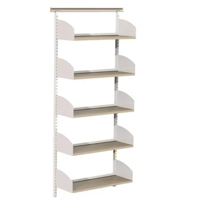 Flexible wallsystem 800, wooden shelves on brackets