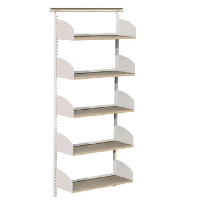 Flexible wallsystem 900, wooden shelves on shelf ends