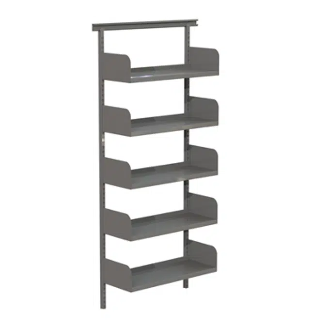 Flexible wallsystem 900, metal shelves on brackets
