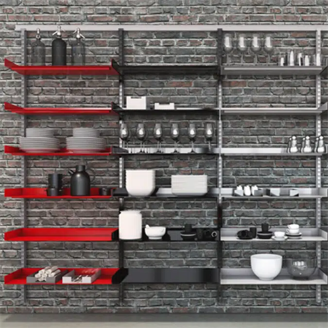 Flexible wall system with metal shelf Modern