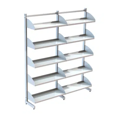 Freestanding shelving system L-frame 900, metal shelves on shelf ends için görüntü