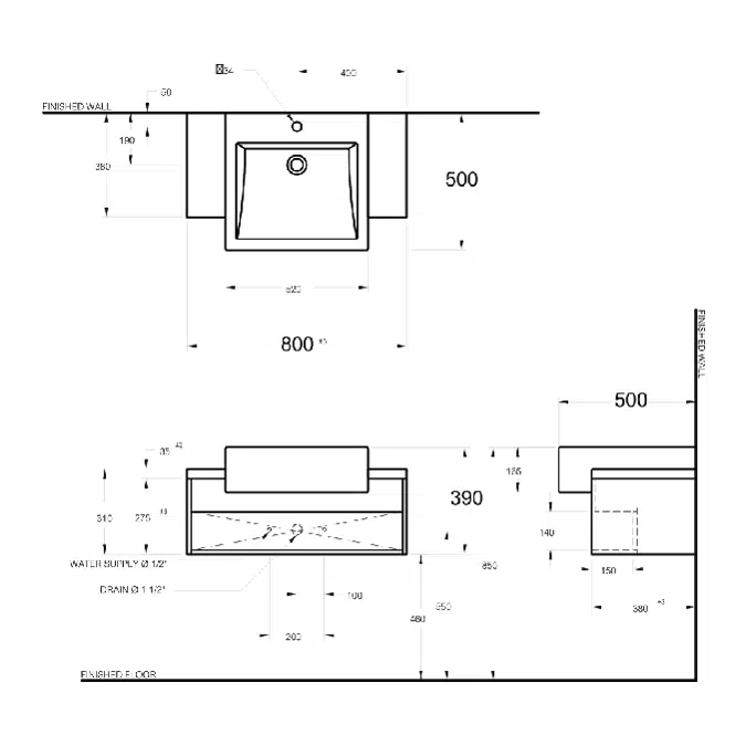 MOGEN Wash Basin (MA154) with Bathroom Furniture LF15080F-N