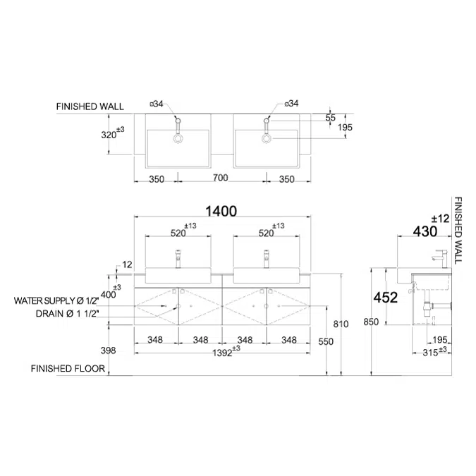 MOGEN Wash Basin (MA048) with Bathroom Furniture LFU48140Y(SP1)
