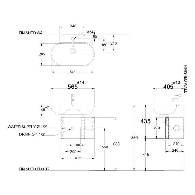 MOGEN Wash Basin (MA422) with Furniture Aluminum Composite LFU42043 (AL-104)