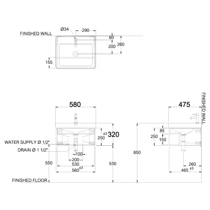 MOGEN Wash Basin (MA433) with Bathroom Furniture LFU43058P#A