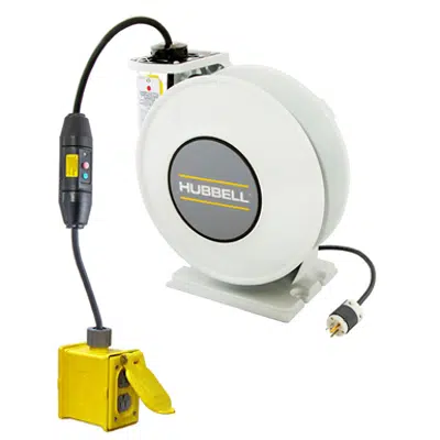 Cord and Cable Reels, White Industrial Reel with Yellow Portable Outlet Box, GFCI Module, 45' 12/3 - HBLI45123GF220图像