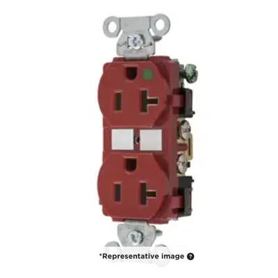 Image for Straight Blade Devices, Duplex Receptacle, Hospital Grade, Hubbell-Pro, 20A 125V, 2-Pole 3-Wire Grounding, 5-20R, Red