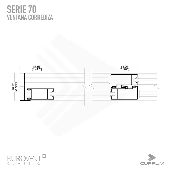 CUPRUM  Ventana corrediza serie 70 3 hojas XOX