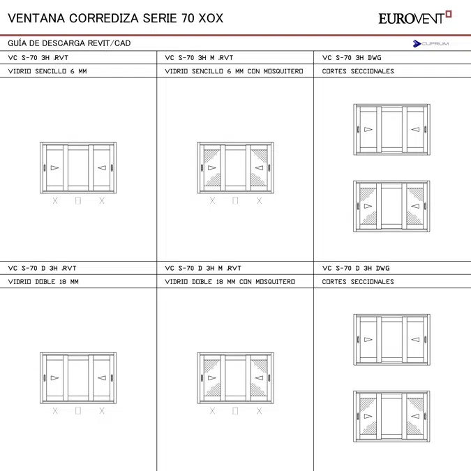 CUPRUM  Ventana corrediza serie 70 3 hojas XOX