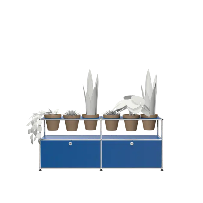 Konferenzraum Sideboard mit Pflanzentöpfen, modular – mit zwei Pflanzenmetallelementen