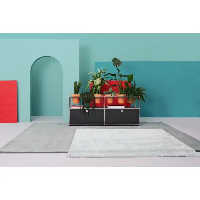 Meeting room credenza with plant pots, customisable – (double plant panel)