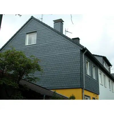 画像 Half Moon Slate format 30x30 with nailed on timber batten - thickness 5 mm 4 sections for the 4 colours (black, grey, green, stained)