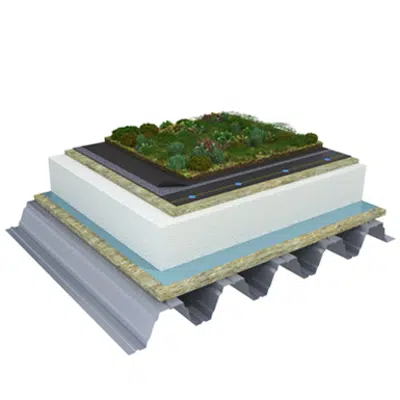 afbeelding voor Mono PM 1-layer system for green roofs with a slope ≥3,6° on troughed sheet insulated with mineral wool and expanded polystyrene