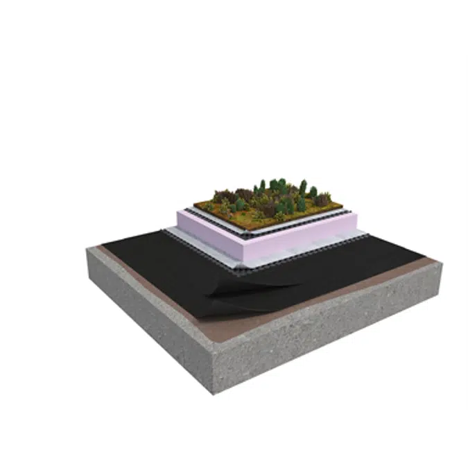Base SV 2-layer inverted roof system for extensive green roof on concrete insulated with XPS