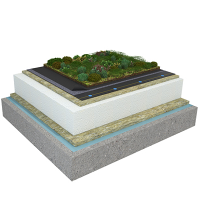 Image pour Mono PM 1-layer system for green roofs with a slope ≥3,6° on concrete insulated with mineral wool and expanded polystyrene