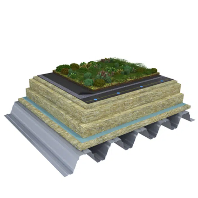 Mono PM 1-layer system for green roofs with a slope ≥3,6° on troughed sheet insulated with mineral wool