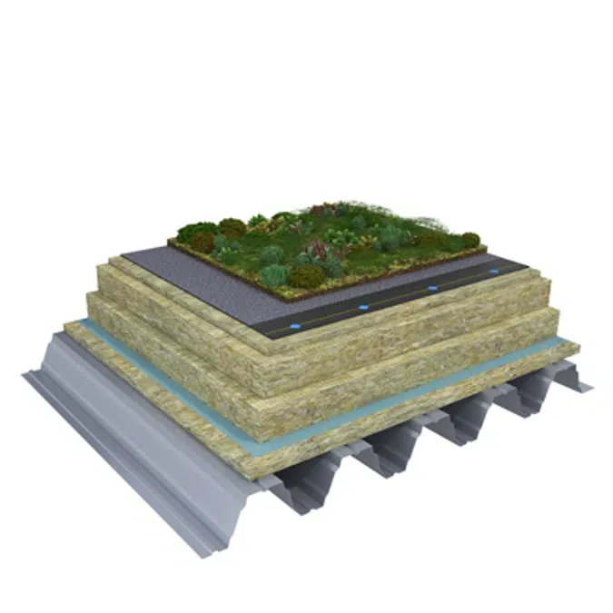 Mono PM 1-layer system for green roofs with a slope ≥3,6° on troughed sheet insulated with mineral wool