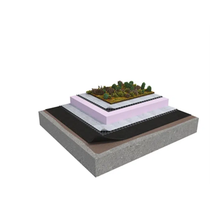 Membrane 5 1-layer inverted roof system for extensive green roof on concrete insulated with XPS