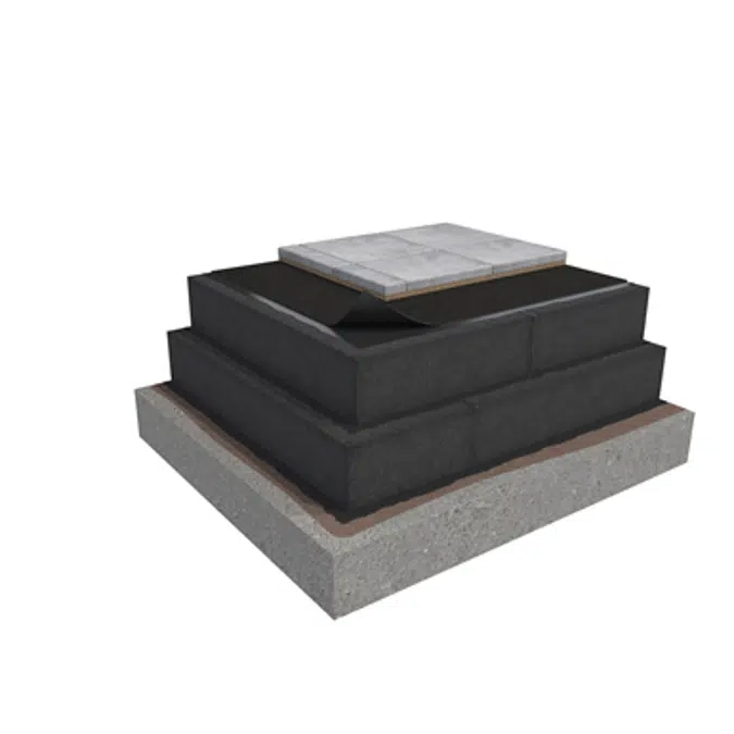 Membrane 5 1-layer compact roof system for paving slabs on concrete insulated with cellular glass