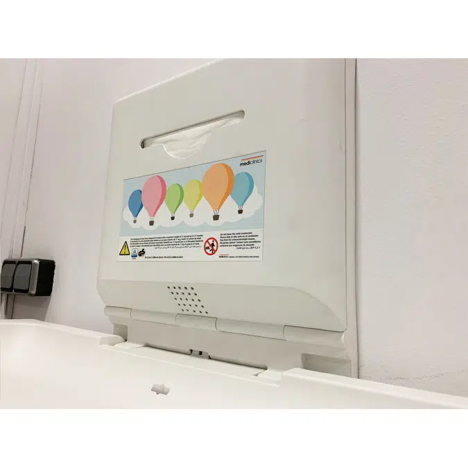 Horizontal baby changing station with ionizer made of white polypropylene 