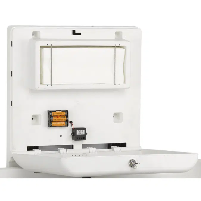 Vertical baby changing station with ionizer made of white polypropylene