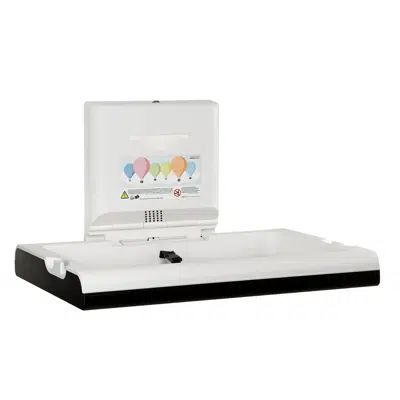 Horizontal baby changing station with ionizer made of white polypropylene and stainless steel exterior satin finish图像