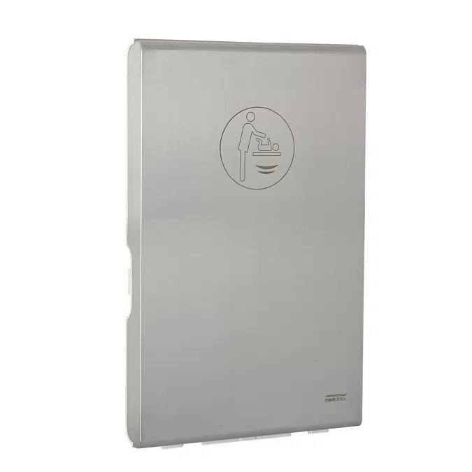 Vertical baby changing station with ionizer made of white polypropylene and stainless steel exterior satin finish