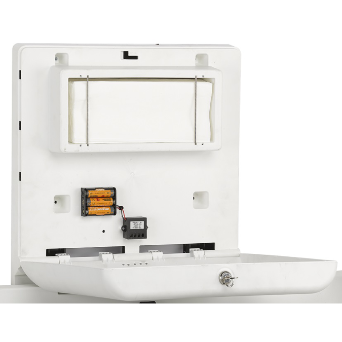 Vertical baby changing station with ionizer made of white polypropylene and stainless steel exterior satin finish