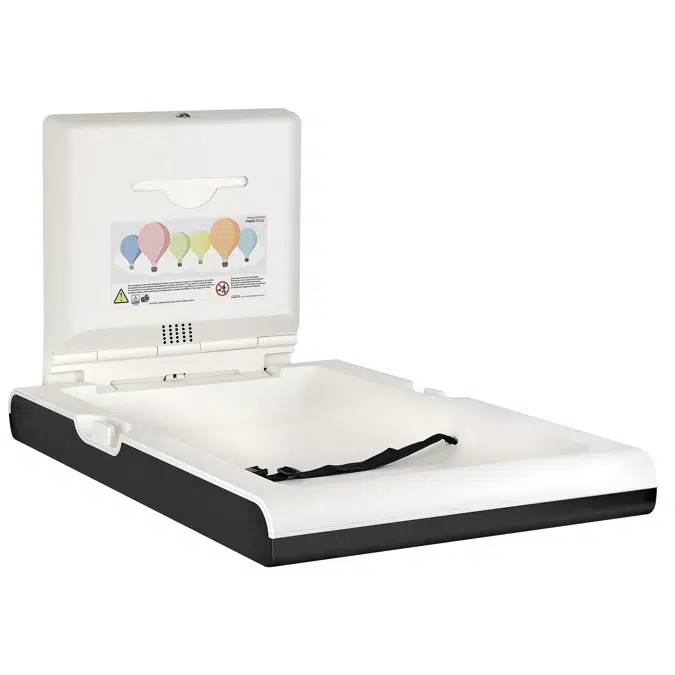 Vertical baby changing station with ionizer made of white polypropylene and stainless steel exterior satin finish