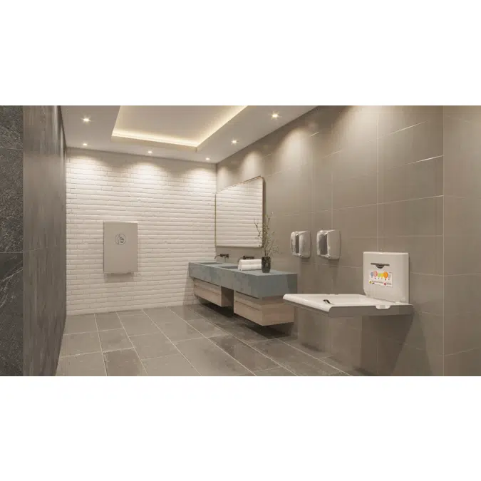 Horizontal baby changing station with ionizer made of white polypropylene and stainless steel exterior satin finish