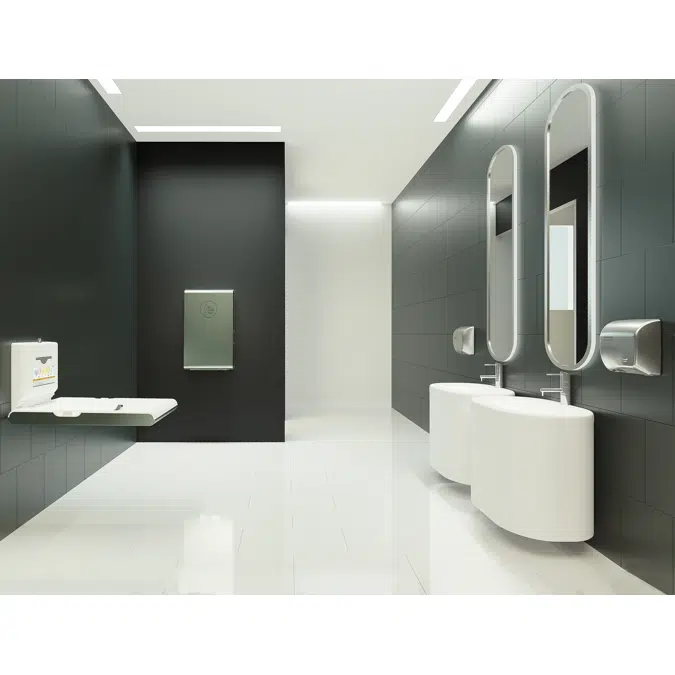 Horizontal baby changing station with ionizer made of white polypropylene and stainless steel exterior satin finish