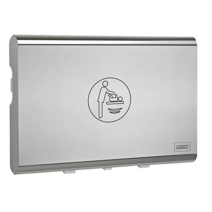 Horizontal baby changing station with ionizer made of white polypropylene and stainless steel exterior satin finish