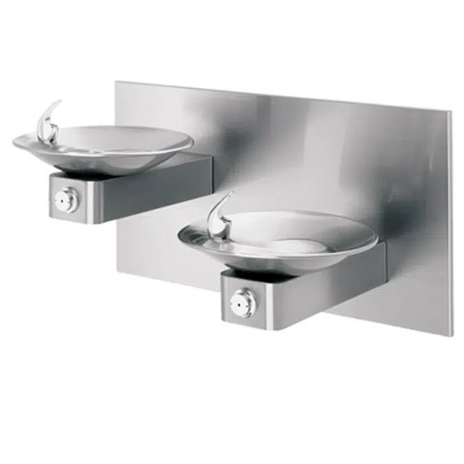 Model 1011, "Hi-Lo" Wall Mounted Stainless Steel Drinking Fountains with Back Panel