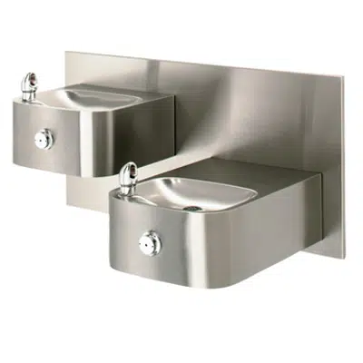 Model 1119, "Hi-Lo" Wall Mounted Stainless Steel Drinking Fountains with a Back Panel için görüntü