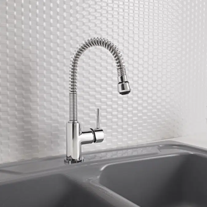 Tub Single lever kitchen mixer. Flexible and rotating spout.