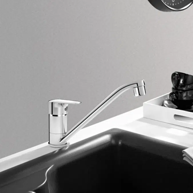 Nox Single lever kitchen mixer. Rotating spout 21 cm.