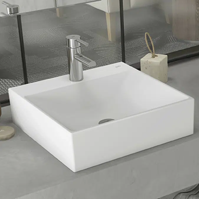 Lavabo ALBUS de 45x45 s/reb c/orif. grif.