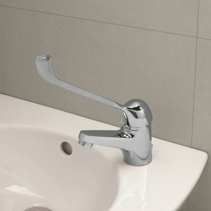 Blue Single lever basin mixer with gerontological tap handle
