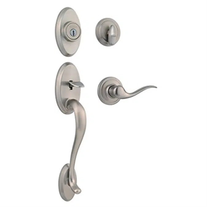 Kwikset 9800-107 Shelburne Single Cylinder Handleset with Tustin Lever featuring SmartKey in, Satin Nickel