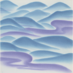 fabric with view of a river and mountain landscape design toyama-bokashi [ 遠山ぼかし ]