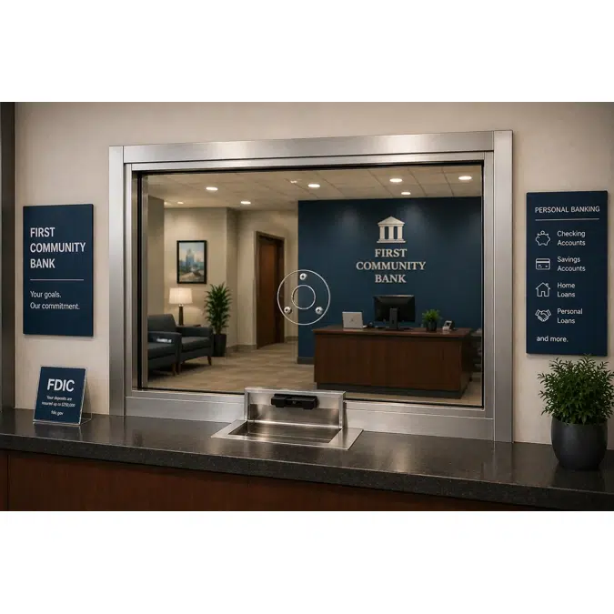 503 Bullet Resistant Ticket/Teller/Cashier Window with Drop-In-Counter Deal Tray